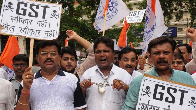 Traders protest against GST in Lucknow, Uttar Pradesh. (Photo credit: HT). Traders protest against GST in Lucknow, Uttar Pradesh. (Photo credit: HT).