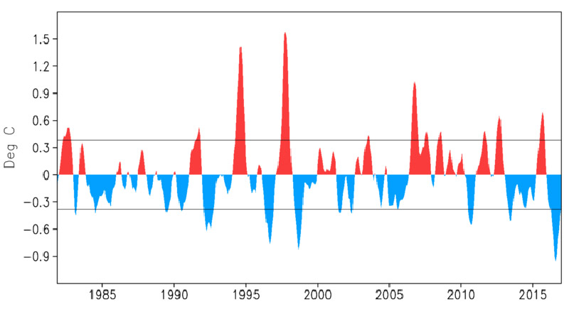 Temperature differences between east and west Indian Ocean. Author provided Temperature differences between east and west Indian Ocean. Author provided