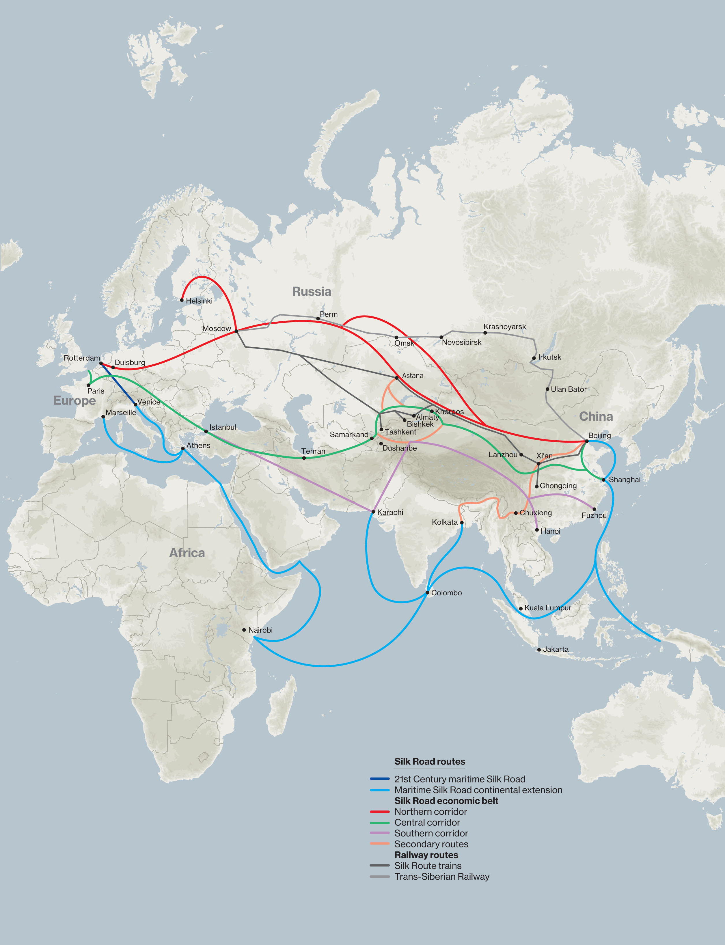 One Belt, One Road is a mega project to network the Eurasian landmass with land and sea links. Image credit: Chatham House One Belt, One Road is a mega project to network the Eurasian landmass with land and sea links. Image credit: Chatham House