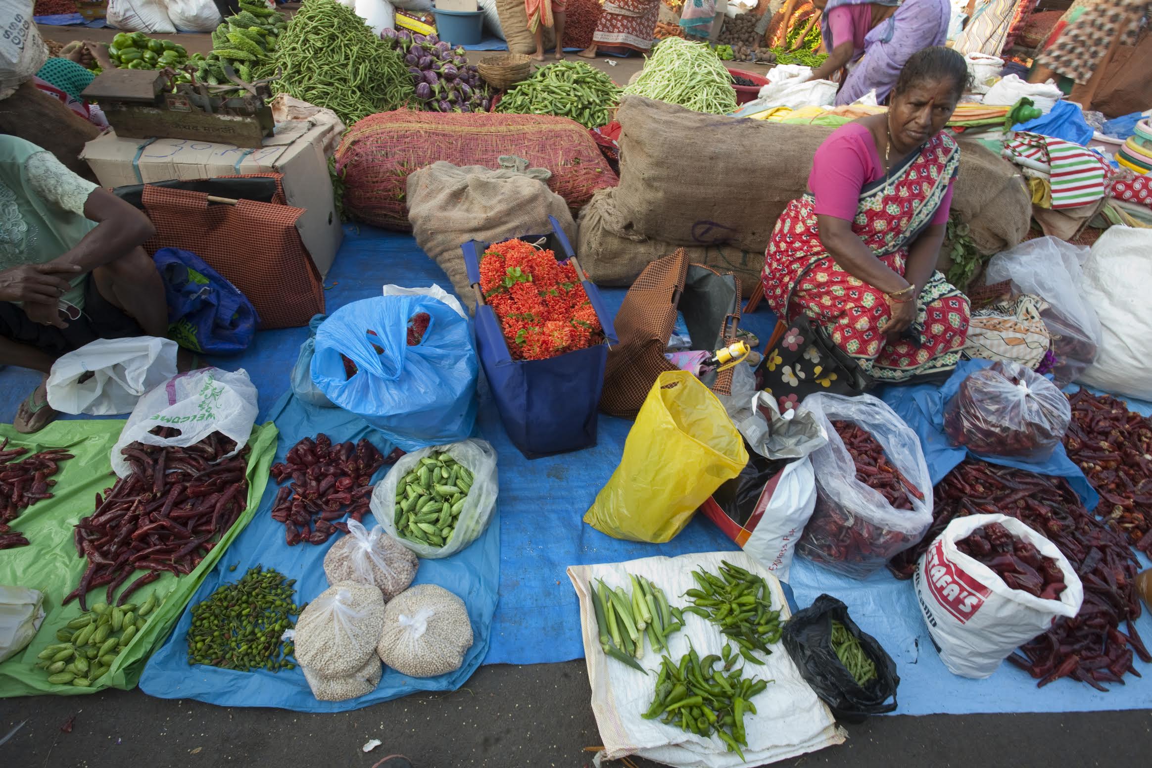 A woman selling chillies and vegetables at Mapusa market. Photo credit: Assavri Kulkarn A woman selling chillies and vegetables at Mapusa market. Photo credit: Assavri Kulkarn
