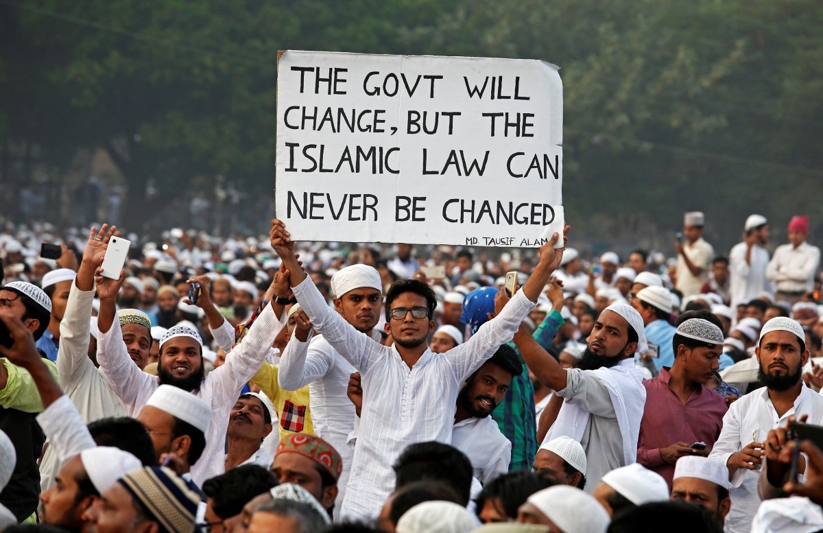 A rally organised by the All India Muslim Personal Law Board in support of Muslim personal law in 2016. (Credit: Rupak De Chowdhuri / Reuters) A rally organised by the All India Muslim Personal Law Board in support of Muslim personal law in 2016. (Credit: Rupak De Chowdhuri / Reuters)