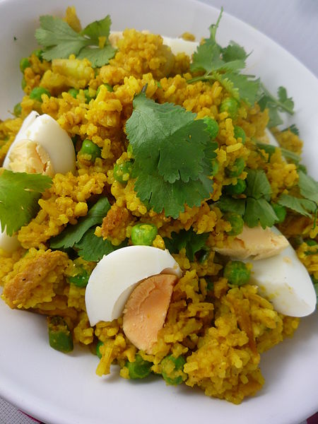 Khichdi with eggs. Credit: Wikimedia Commons Khichdi with eggs. Credit: Wikimedia Commons