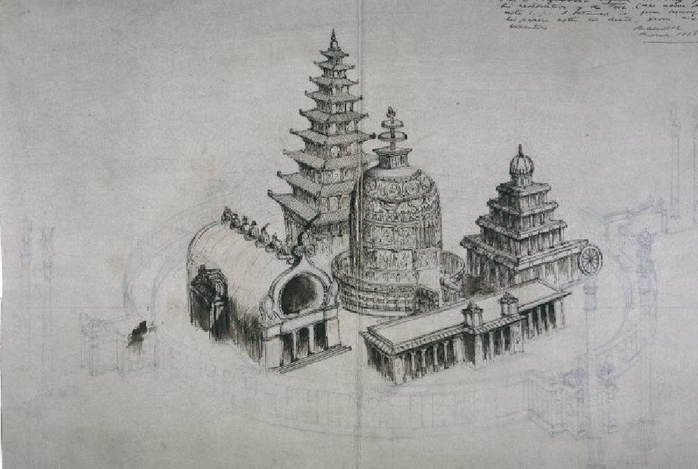 Conjectural restoration of the Amaravati monument – James Fergusson (1808-86); drawn in pencil and ink on a blue-grey paper. British Museum. Conjectural restoration of the Amaravati monument – James Fergusson (1808-86); drawn in pencil and ink on a blue-grey paper. British Museum.