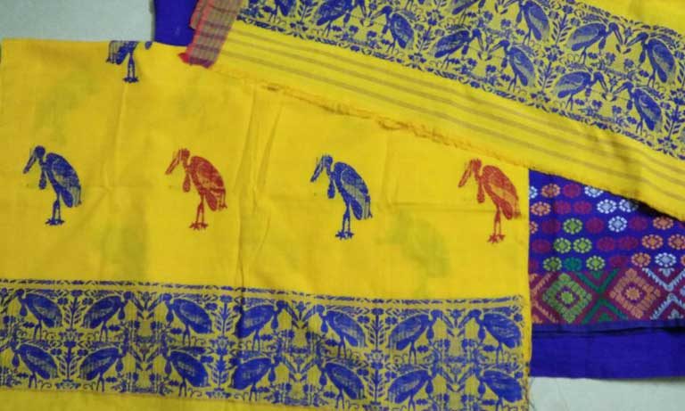 Silk with Greater Adjutant stork motifs. At present, village women have not been able to find a way to market these fine textiles, though it is hoped this could become possible in the future, benefiting both the villagers and the birds. Image Credit: Purnima Barman Silk with Greater Adjutant stork motifs. At present, village women have not been able to find a way to market these fine textiles, though it is hoped this could become possible in the future, benefiting both the villagers and the birds. Image Credit: Purnima Barman