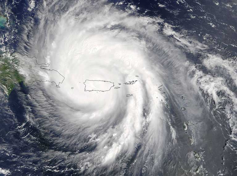 On September 20, at 10.50 am EDT NASA’s Terra satellite provided this visible image as Hurricane Maria moved over Puerto Rico. The eye had become obscured by clouds. Photo credit: NASA Goddard MODIS Rapid Response Team On September 20, at 10.50 am EDT NASA’s Terra satellite provided this visible image as Hurricane Maria moved over Puerto Rico. The eye had become obscured by clouds. Photo credit: NASA Goddard MODIS Rapid Response Team