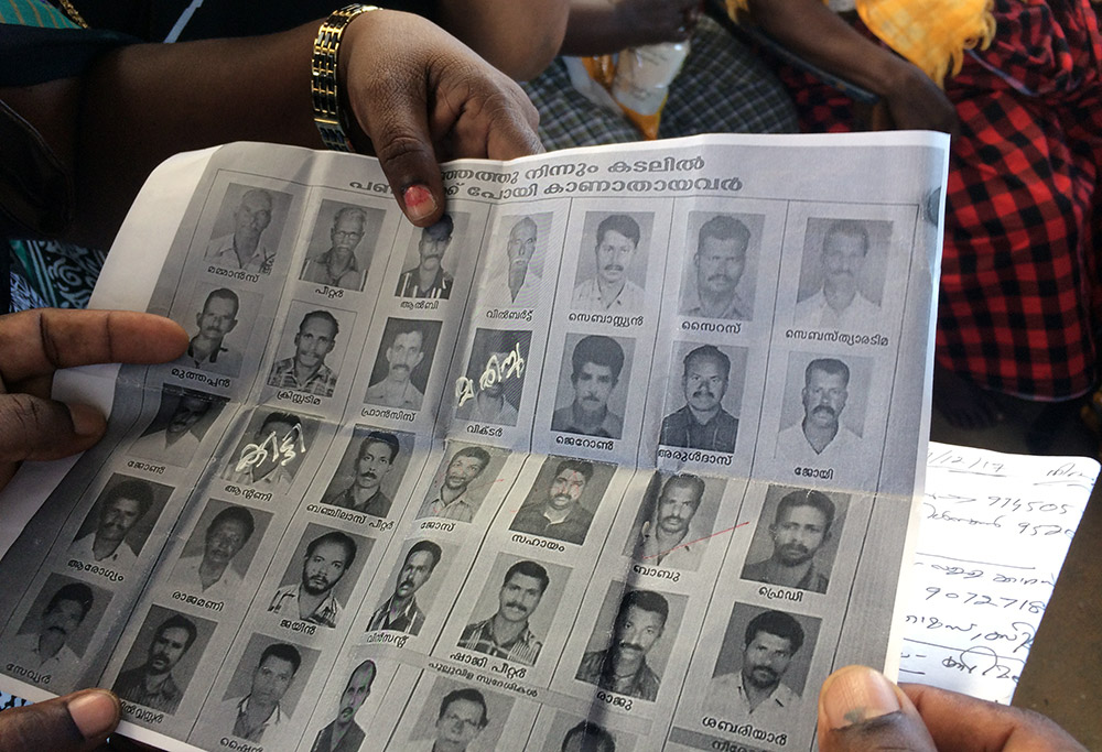 The list of missing fishermen from Vizhinjam since November 29. Photo credit: TA Ameerudheen The list of missing fishermen from Vizhinjam since November 29. Photo credit: TA Ameerudheen