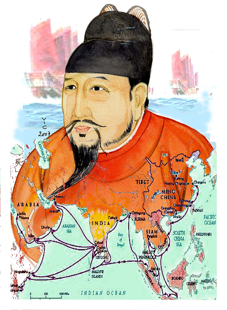 The Chinese Muslim admiral Zheng He led several fabled voyages, including to India's Malabar coast. The Chinese Muslim admiral Zheng He led several fabled voyages, including to India's Malabar coast.