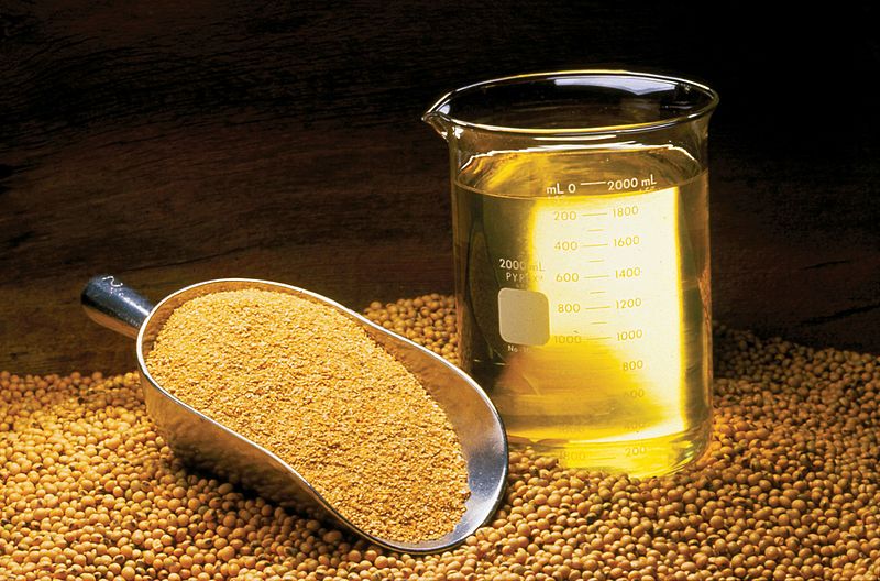 Soyabean, soya meal and soya oil. Photo credit: By United Soybean Board (Soybean Oil, Meal and Beans) Licensed under CC by 2.0/Wikimedia Commons. Soyabean, soya meal and soya oil. Photo credit: By United Soybean Board (Soybean Oil, Meal and Beans) Licensed under CC by 2.0/Wikimedia Commons.