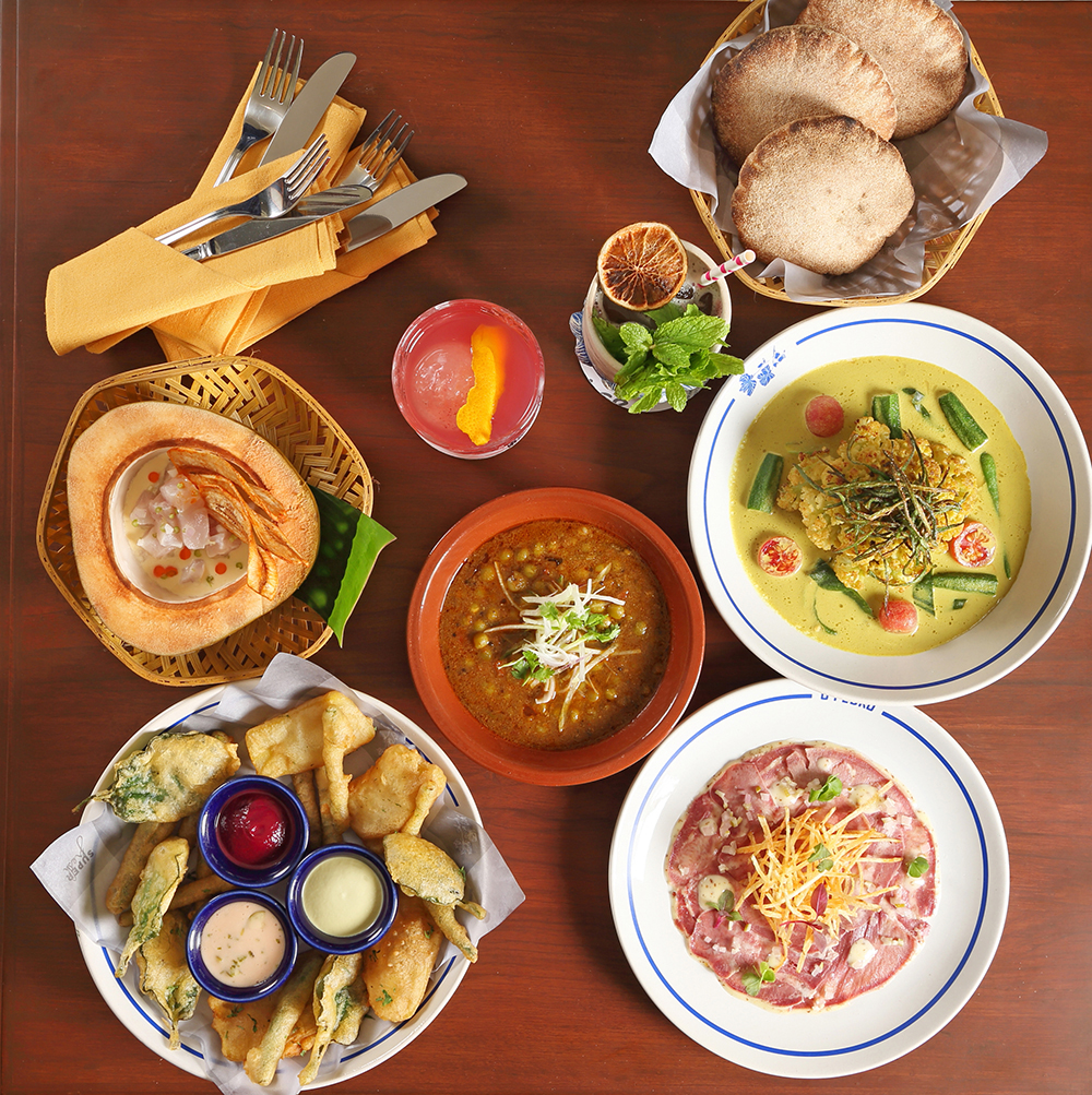 Red Snapper 'Poke', Lisbon Pakoras, Poee, Panji Green Watana Rassa with ‘Bhatura’, Veal Tongue Prosciutto, Roasted Cauliflower CAL-DEEN & Cocktails at O Pedro, Mumbai. Photo credit: Sanjay Ramchandran Red Snapper 'Poke', Lisbon Pakoras, Poee, Panji Green Watana Rassa with ‘Bhatura’, Veal Tongue Prosciutto, Roasted Cauliflower CAL-DEEN & Cocktails at O Pedro, Mumbai. Photo credit: Sanjay Ramchandran