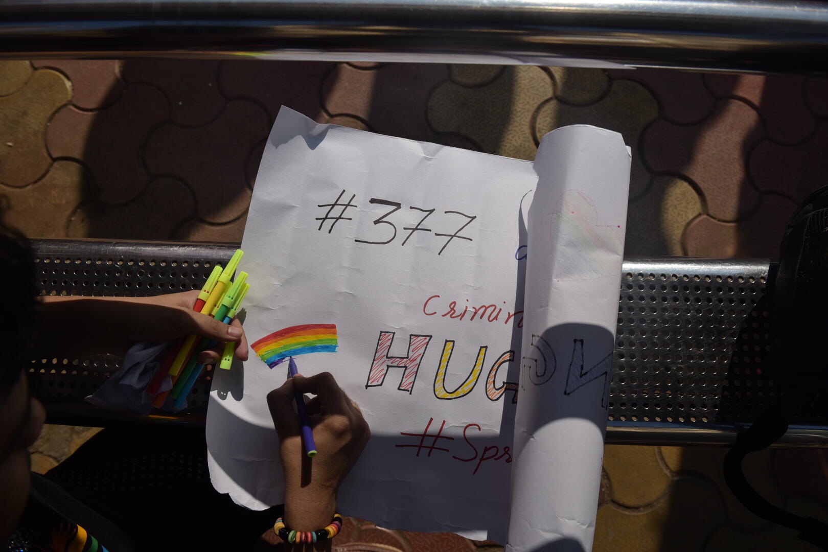 Posters are painted before the start of the Mumbai Gay Pride Parade. Posters are painted before the start of the Mumbai Gay Pride Parade.