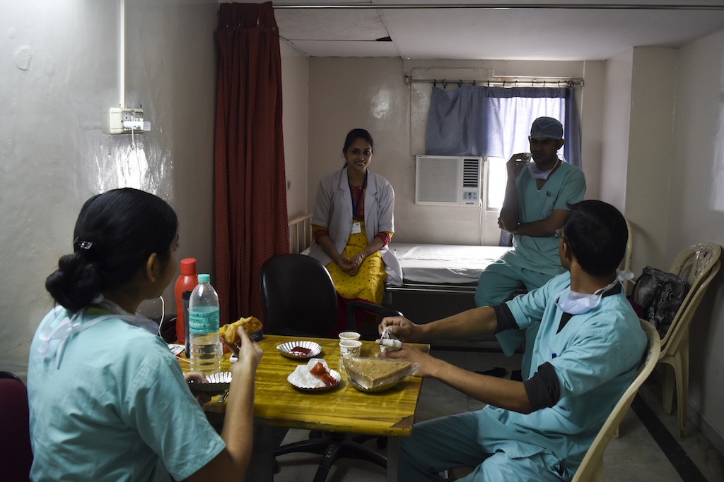Nursing staff take a tea break in the middle of their busy routine. Nursing staff take a tea break in the middle of their busy routine.