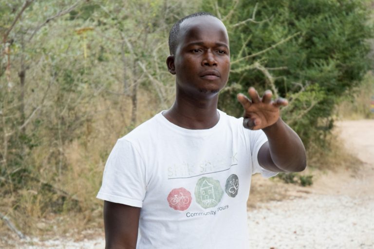 Prince Nkuna is an environmental monitor and mentor of young children with Nourish. He is studying to be a tour guide. Photo credit: Justin Catanoso for Mongabay Prince Nkuna is an environmental monitor and mentor of young children with Nourish. He is studying to be a tour guide. Photo credit: Justin Catanoso for Mongabay