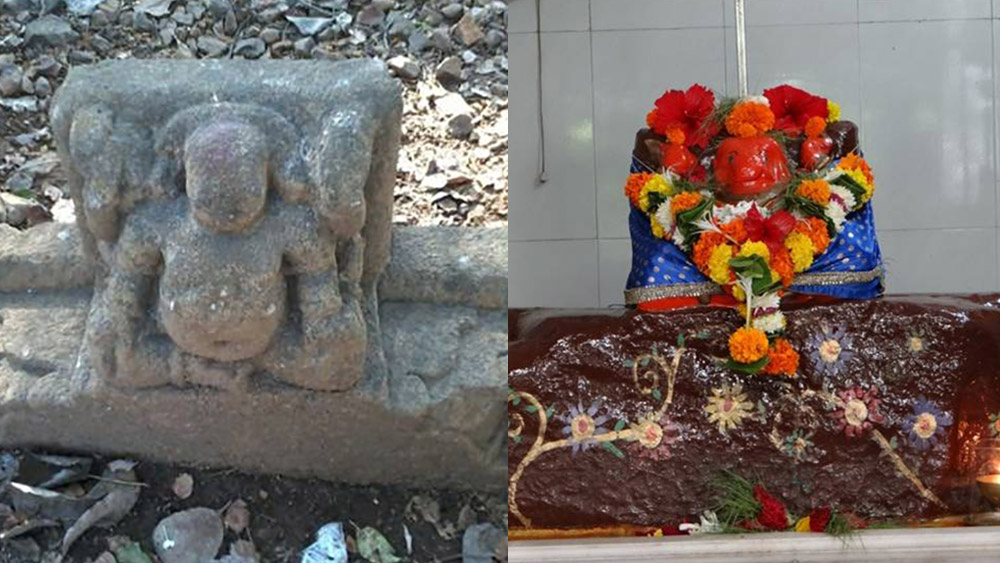 One of the bhaarvahakas found in Marol Police Camp (left); A bhaarvahaka fragment on Aarey Road has propped up vertically in a local temple and is worshipped as a deity. One of the bhaarvahakas found in Marol Police Camp (left); A bhaarvahaka fragment on Aarey Road has propped up vertically in a local temple and is worshipped as a deity.