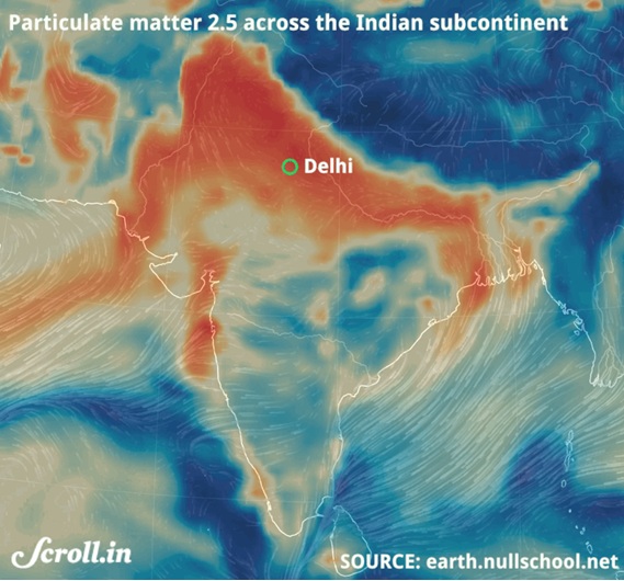 PM 2.5 across India on Tuesday. PM 2.5 across India on Tuesday.
