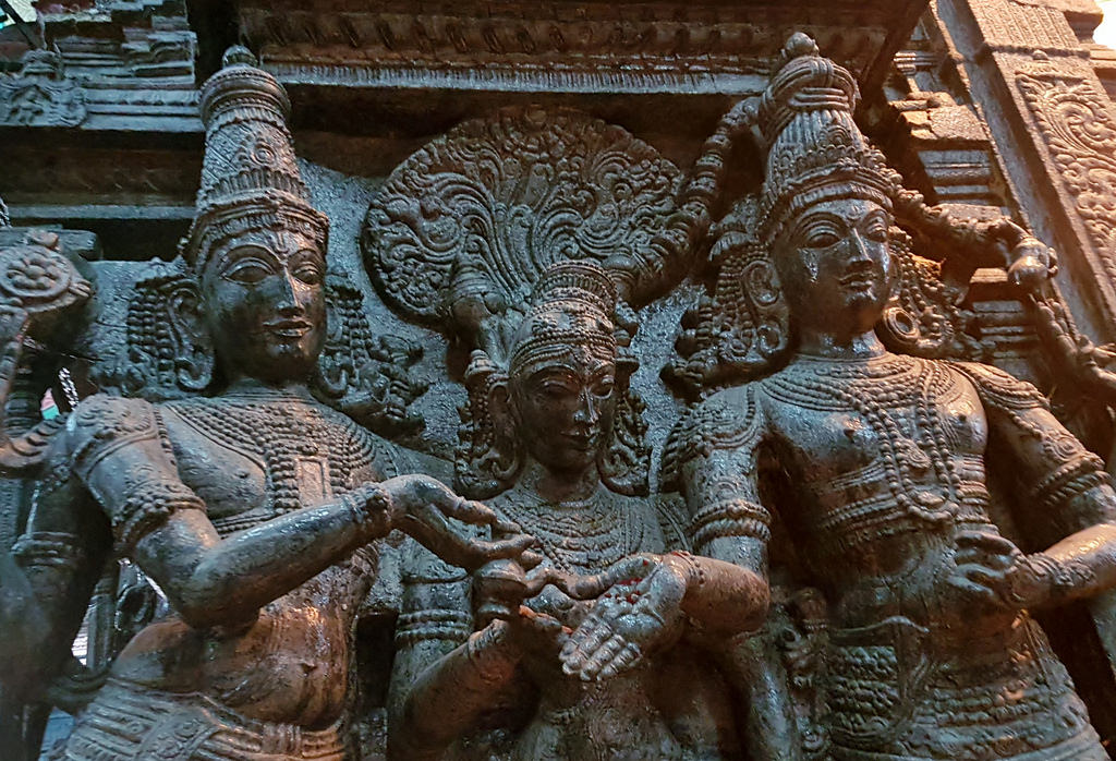 Vishnu presiding over the marriage of Shiva and Parvati, Meenakshi Temple, Madurai. Photo credit: Flickr Vishnu presiding over the marriage of Shiva and Parvati, Meenakshi Temple, Madurai. Photo credit: Flickr