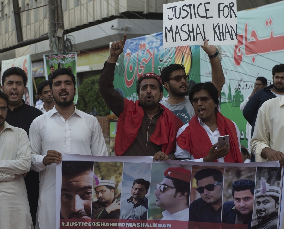 Activists protest in Karachi in April against the murder of Mashal Khan, who was beaten and shot dead by a mob for a Facebook post. Photo credit: Asif Hassan/AFP. Activists protest in Karachi in April against the murder of Mashal Khan, who was beaten and shot dead by a mob for a Facebook post. Photo credit: Asif Hassan/AFP.