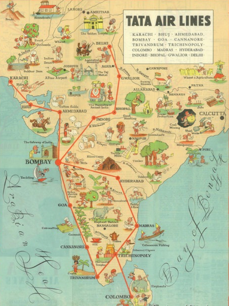 An advertisement for Tata Airlines circa 1939. An advertisement for Tata Airlines circa 1939.