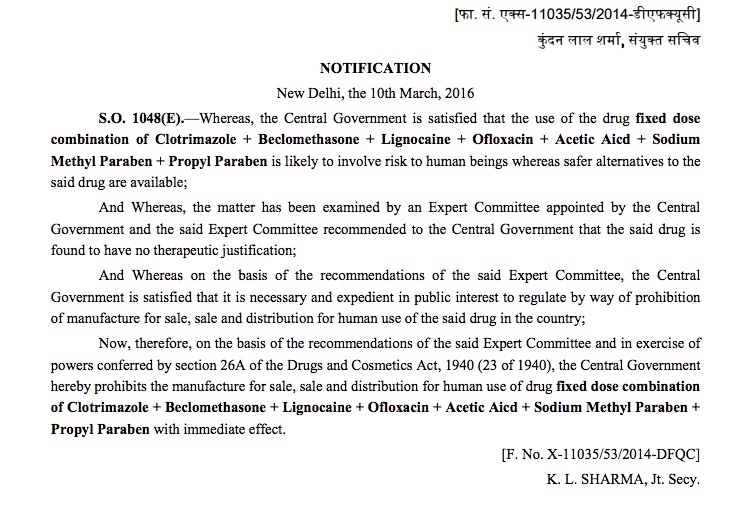 One of the 344 statutory orders banning fixed combination drugs. One of the 344 statutory orders banning fixed combination drugs.