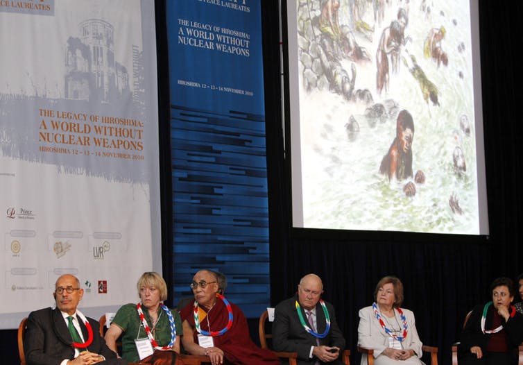 Nobel Peace laureates Mohamed ElBaradei, Jody Williams,Dalai Lama, Frederik Willem De Klerk, Mairead Corrigan and Shirin Ebadi. Photo credit: Kim Kyung Hoon/Reuters Nobel Peace laureates Mohamed ElBaradei, Jody Williams,Dalai Lama, Frederik Willem De Klerk, Mairead Corrigan and Shirin Ebadi. Photo credit: Kim Kyung Hoon/Reuters