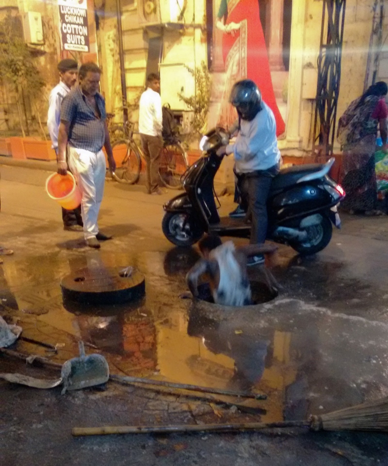 A manual scavenger entering a sewer barely 200 meters from the Uttar Pradesh Assembly in Lucknow. A manual scavenger entering a sewer barely 200 meters from the Uttar Pradesh Assembly in Lucknow.