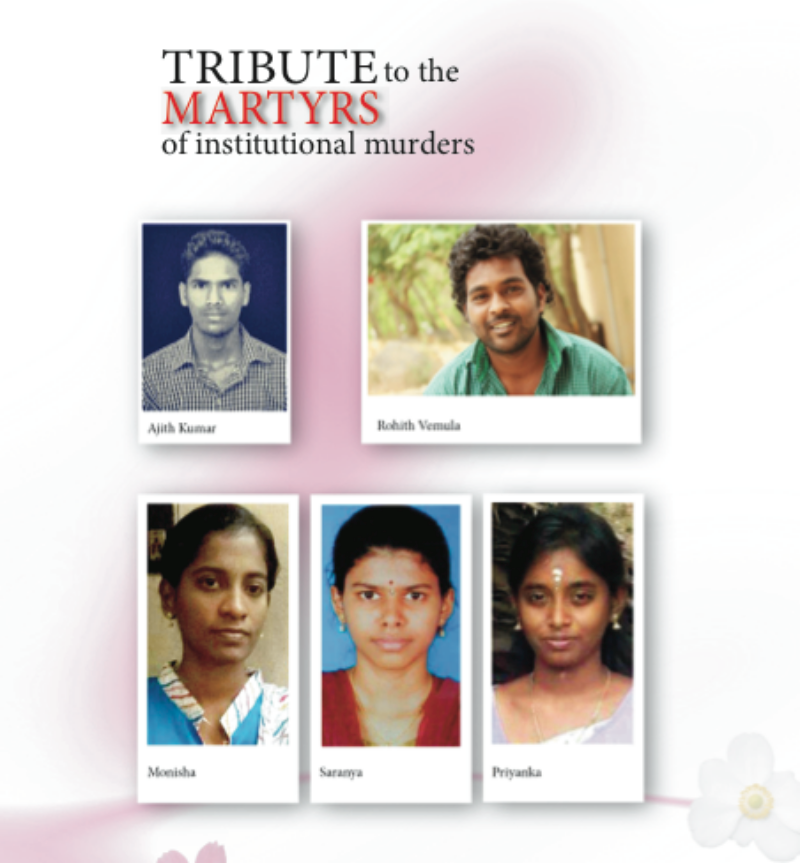 A tribute to Rohith Vemula and other 'martyrs of institutional murders' in the magazine. A tribute to Rohith Vemula and other 'martyrs of institutional murders' in the magazine.