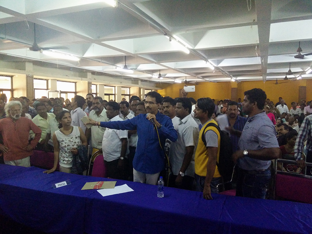 The venue chosen for the public hearing was too small for the number of people who showed up. Photo credit: Nihar Gokhale. The venue chosen for the public hearing was too small for the number of people who showed up. Photo credit: Nihar Gokhale.