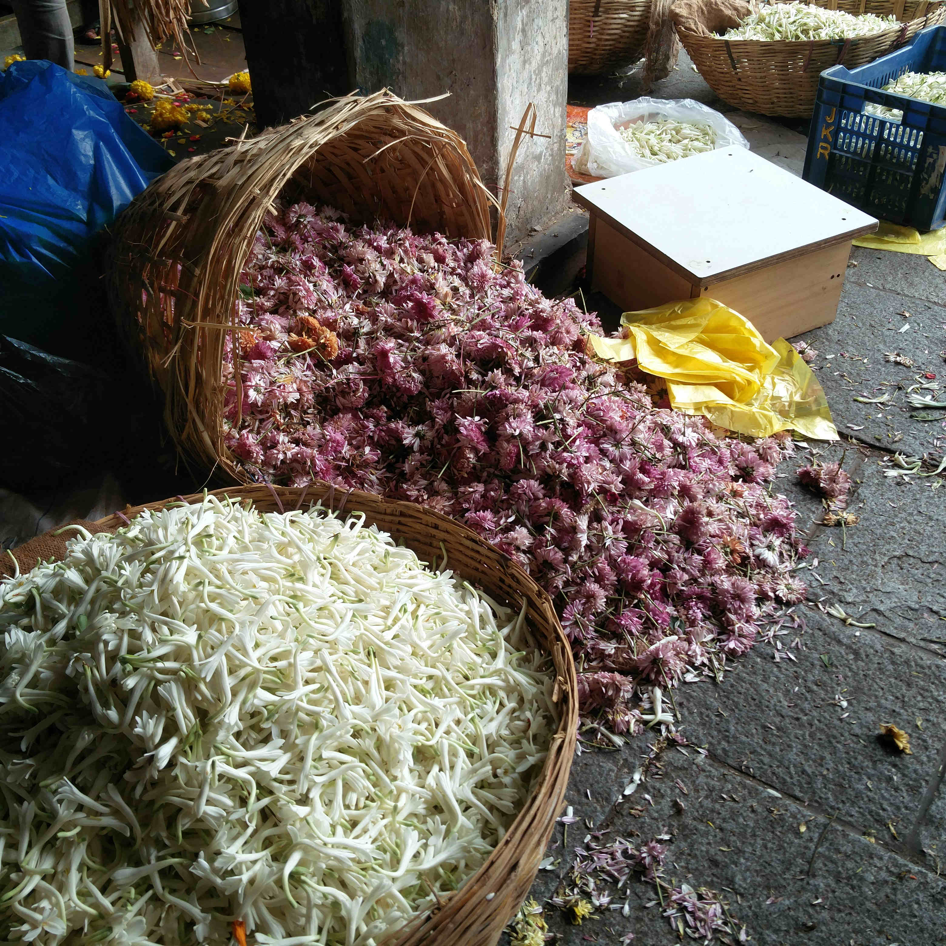 Baskets of flowers going waste. Baskets of flowers going waste.