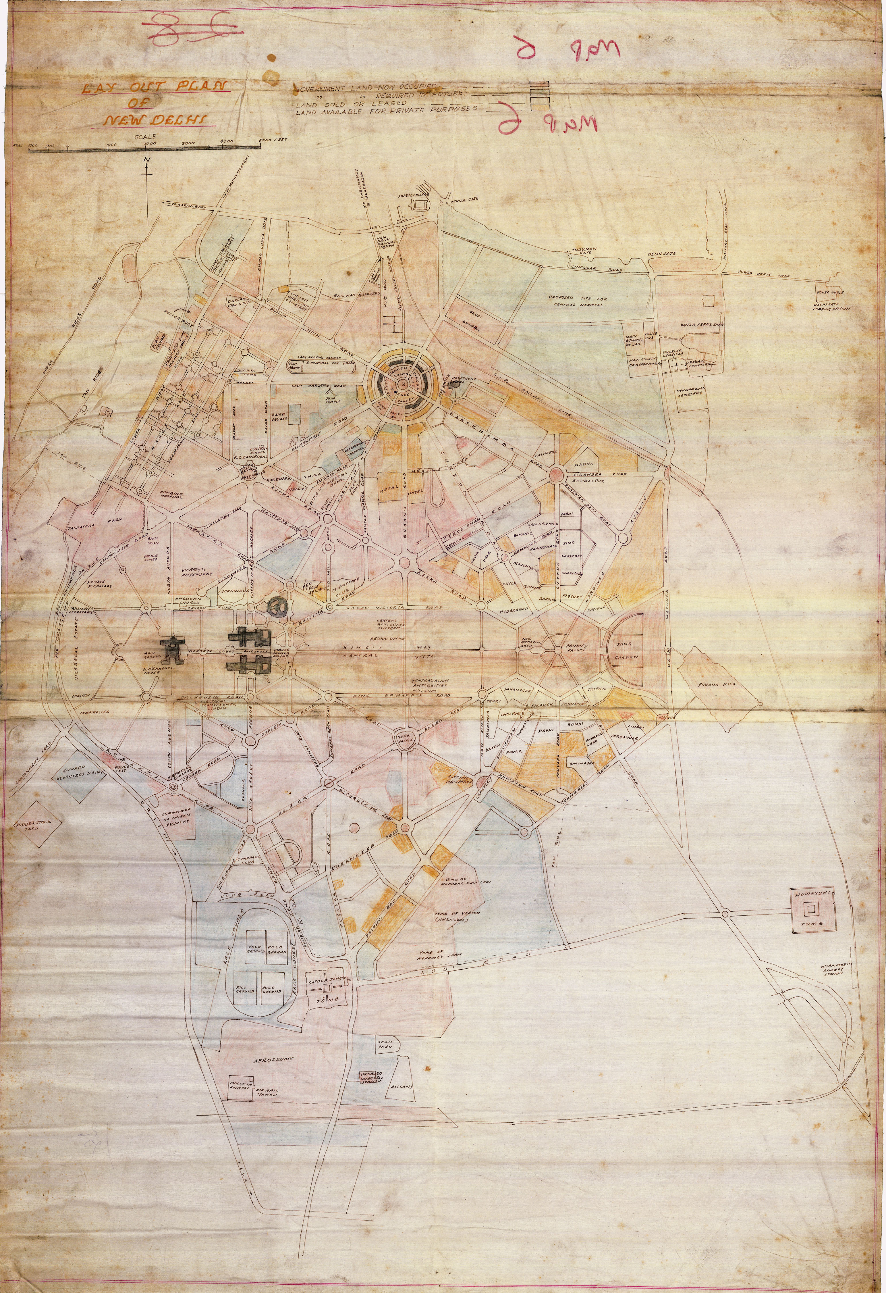 Lay Out Plan of New Delhi, pre 1930. Delhi State Archives (Image from 'Maps of Delhi' by Pilar Maria Guerrieri; Niyogi Books). Lay Out Plan of New Delhi, pre 1930. Delhi State Archives (Image from 'Maps of Delhi' by Pilar Maria Guerrieri; Niyogi Books).