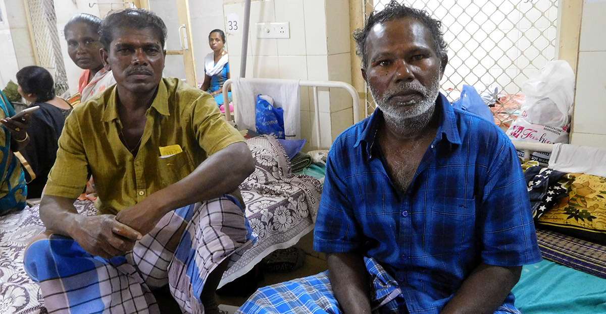 Devadas (left) and Joseph were rescued by aircraft on Saturday after their boats capsized on the deep seas on Friday. They are undergoing treatment at the Government General Hospital in Thiruvananthapuram. Credit: TA Ameerudheen Devadas (left) and Joseph were rescued by aircraft on Saturday after their boats capsized on the deep seas on Friday. They are undergoing treatment at the Government General Hospital in Thiruvananthapuram. Credit: TA Ameerudheen