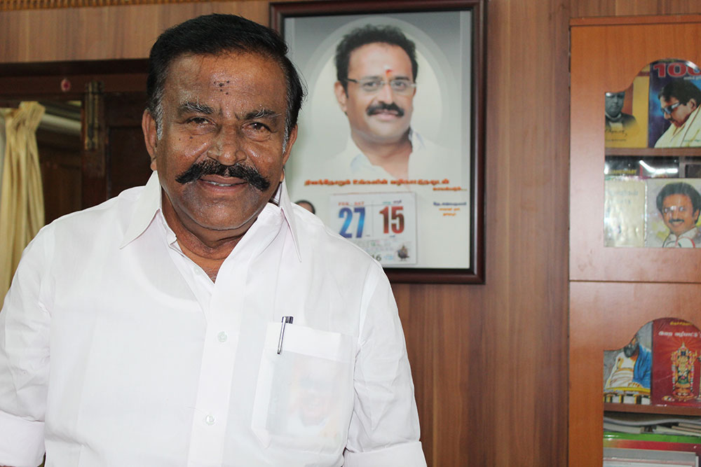 DMK strongman KN Nehru is readying for the upcoming elections in his Thillai Nagar office in Trichy. Credit: Sandhya Ravishankar DMK strongman KN Nehru is readying for the upcoming elections in his Thillai Nagar office in Trichy. Credit: Sandhya Ravishankar