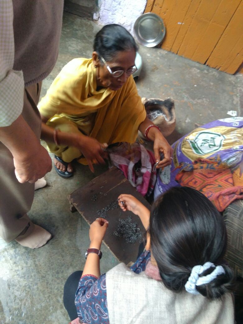 Women engaged in home-based piecework at Filmistaan make as little as Rs 30 in an entire day. That too is now lost. Photo: Vivek Mishra Women engaged in home-based piecework at Filmistaan make as little as Rs 30 in an entire day. That too is now lost. Photo: Vivek Mishra