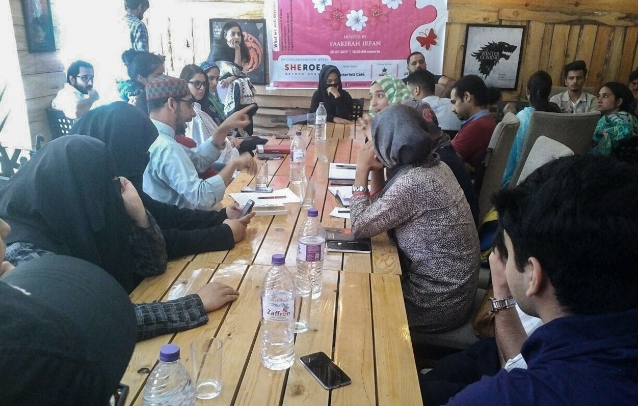 A debate titled 'Feminist voices from Kashmir' organised by Amblin Services Pvt Ltd and hosted by the Winterfell café. Image courtesy: Faakirah Irfan A debate titled 'Feminist voices from Kashmir' organised by Amblin Services Pvt Ltd and hosted by the Winterfell café. Image courtesy: Faakirah Irfan