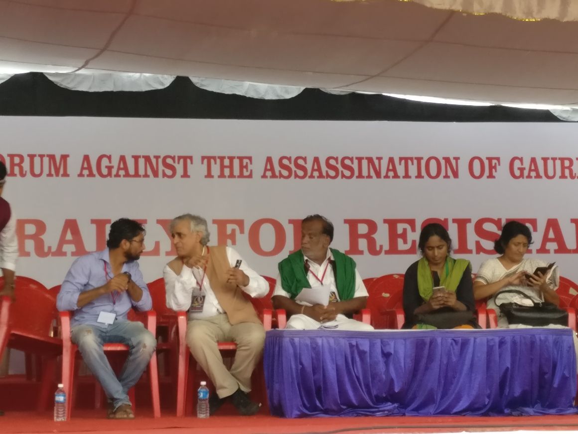 Dalit leader Jignesh Mevani speaks to writer P Sainath on stage with activist Kavitha Krishnan. (Credit: Rohan Venkat/Scroll.in) Dalit leader Jignesh Mevani speaks to writer P Sainath on stage with activist Kavitha Krishnan. (Credit: Rohan Venkat/Scroll.in)