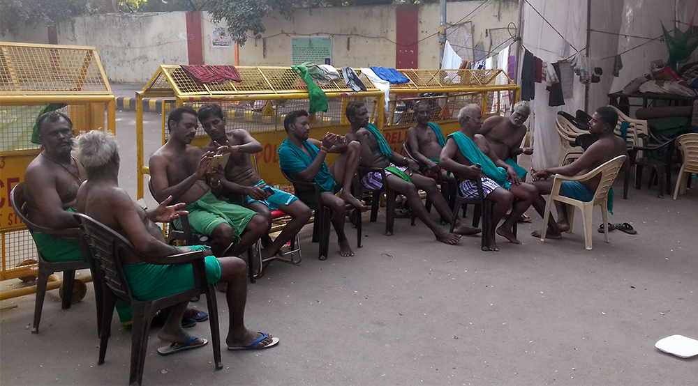 Farmers from Tamil Nadu have been protesting at Jantar Mantar for drought relief and are among the few groups that remain there. Farmers from Tamil Nadu have been protesting at Jantar Mantar for drought relief and are among the few groups that remain there.