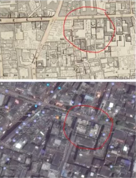 Simms Map (top) and Google Maps image (bottom) of Colootolla Jews Cemetery Simms Map (top) and Google Maps image (bottom) of Colootolla Jews Cemetery