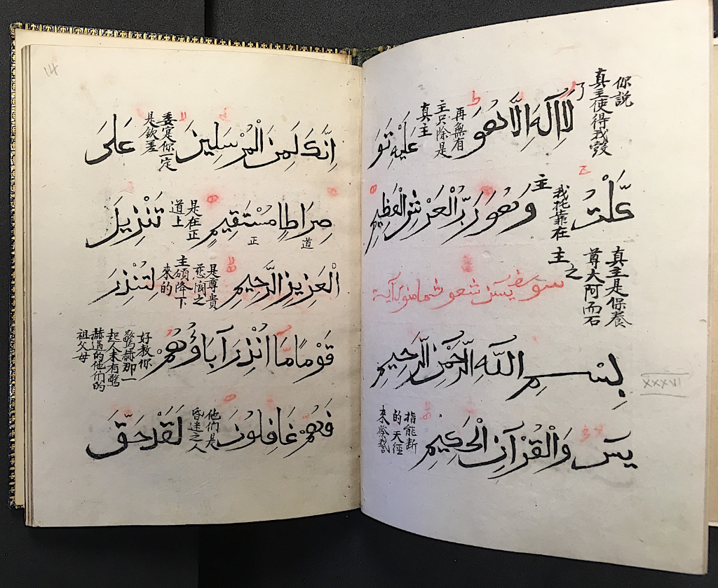 The beginning of Sūrah 36, Yasin from a 19th-century Qur’an with Chinese translation, formerly belonging to the presumably Muslim Admiral at Amoy. Image credit: British Library/(BL IO Islamic 3440, f. 13v-14r) The beginning of Sūrah 36, Yasin from a 19th-century Qur’an with Chinese translation, formerly belonging to the presumably Muslim Admiral at Amoy. Image credit: British Library/(BL IO Islamic 3440, f. 13v-14r)