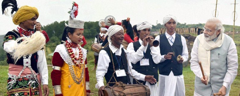 Prime Minister on a tour of Meghalaya in 2016. The BJP has largely steered clear of beef politics in its campaigns in the Northeast, focusing instead on development. (Credit: PTI) Prime Minister on a tour of Meghalaya in 2016. The BJP has largely steered clear of beef politics in its campaigns in the Northeast, focusing instead on development. (Credit: PTI)
