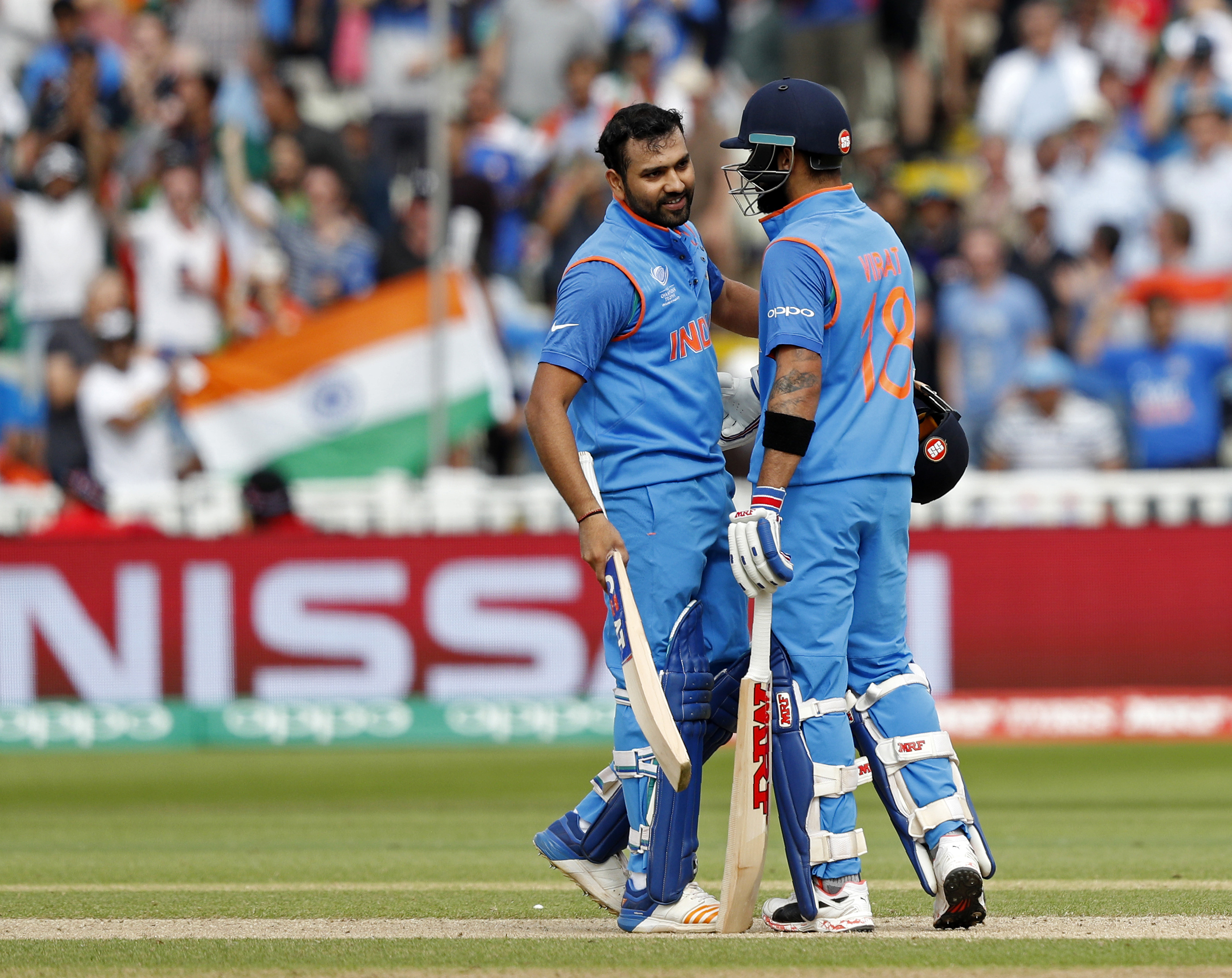 Rohit and Shikhar have shared two 100-run partnerships so far in the tournament, while Kohli has shared three-figure stands with both. Photo: AFP Rohit and Shikhar have shared two 100-run partnerships so far in the tournament, while Kohli has shared three-figure stands with both. Photo: AFP