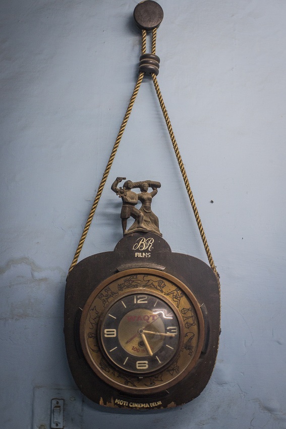 A wall clock commemorating the 100-day run of Yash Chopra’s 1965 film Waqt is a marker of Moti Cinema’s glory days. A wall clock commemorating the 100-day run of Yash Chopra’s 1965 film Waqt is a marker of Moti Cinema’s glory days.