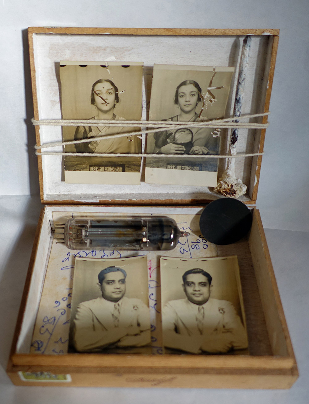 Sukanya Ghosh - Untitled, 13.5 x 10 x 12 cm, cigar case with objects, 2016. Sukanya Ghosh - Untitled, 13.5 x 10 x 12 cm, cigar case with objects, 2016.