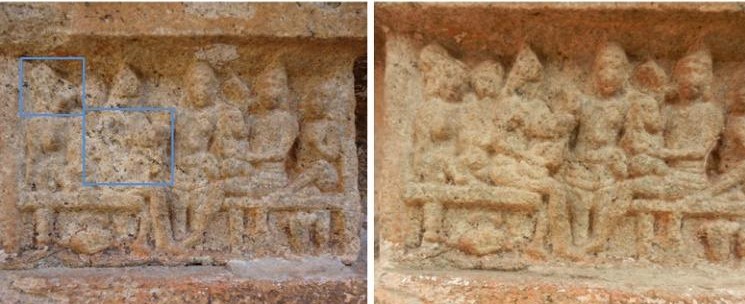 King Dasarath and his queens, after and before water-blasting at the Kumbakonam temple. Credit: India Pride Project King Dasarath and his queens, after and before water-blasting at the Kumbakonam temple. Credit: India Pride Project