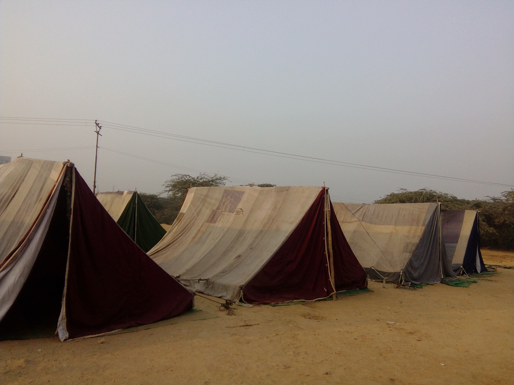 Tents set up by the district administration vacated by the residents of the slum. Photo: Abhishek Dey Tents set up by the district administration vacated by the residents of the slum. Photo: Abhishek Dey