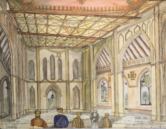 ‘Christmas Eve, 1857 at Christ Church, Cawnpore’, a panel from the Mutiny Scroll, British Library, Add Ms 37153. Photo credit: British Library ‘Christmas Eve, 1857 at Christ Church, Cawnpore’, a panel from the Mutiny Scroll, British Library, Add Ms 37153. Photo credit: British Library