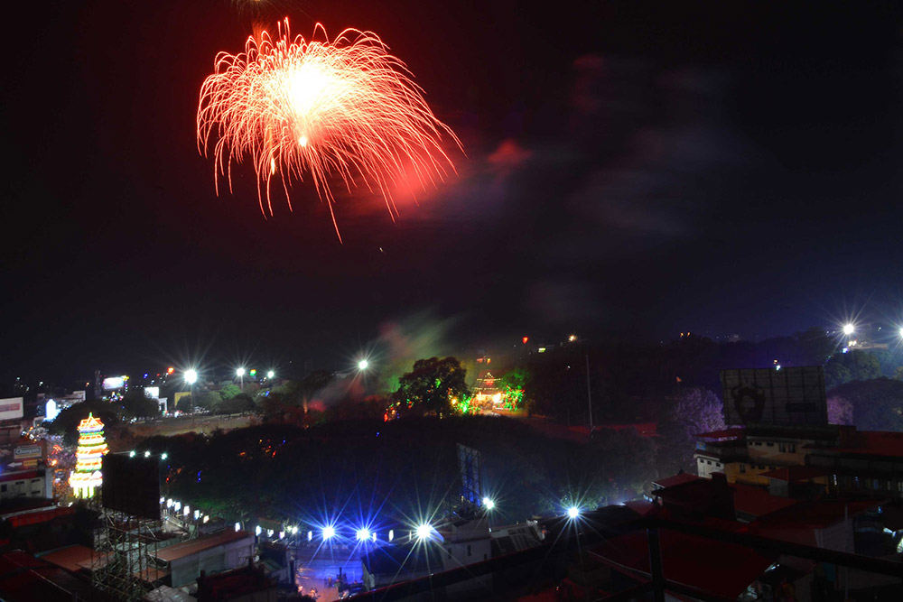 Sample fireworks display during Thrissur Pooram on Wednesday. Photo - Anup K Venu Sample fireworks display during Thrissur Pooram on Wednesday. Photo - Anup K Venu