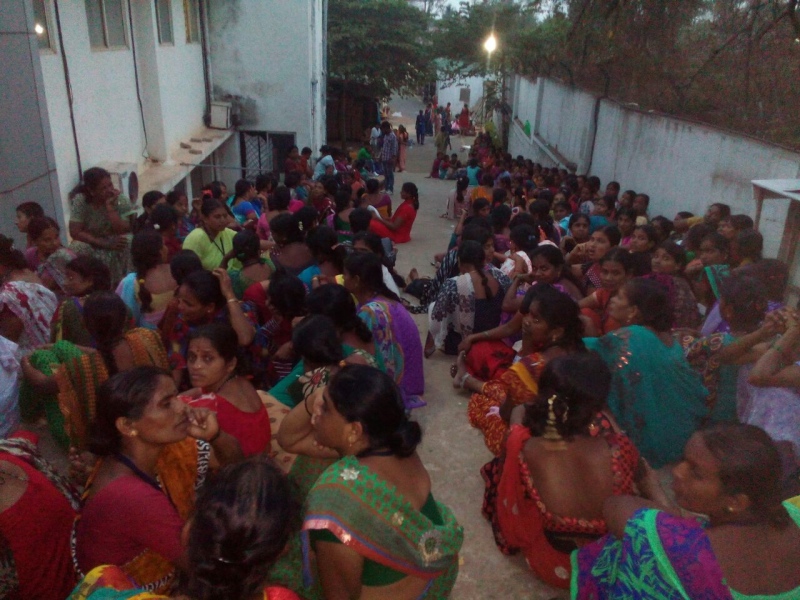 On March 18, workers with exporter Scotts Garments Pvt Ltd in Bengaluru protested outside the factory demanding their wages. For over a year, they have got extremely delayed and partial payments. (Photo credit: Rohini Mohan). On March 18, workers with exporter Scotts Garments Pvt Ltd in Bengaluru protested outside the factory demanding their wages. For over a year, they have got extremely delayed and partial payments. (Photo credit: Rohini Mohan).
