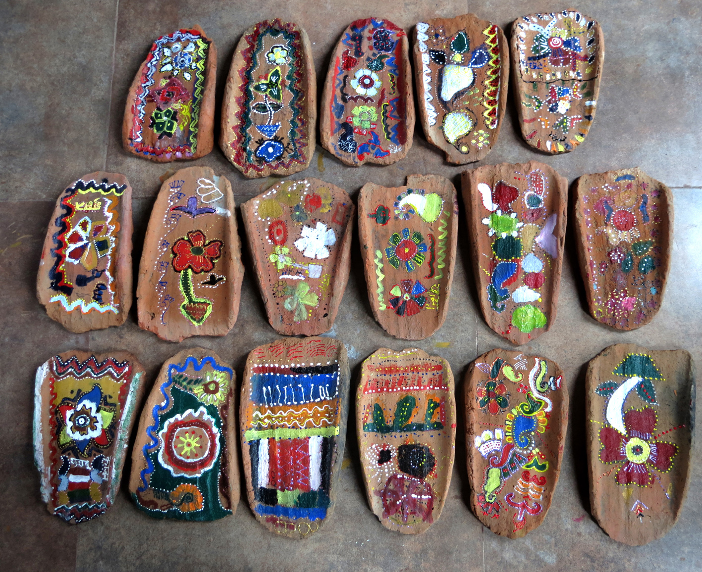 Art work by children in Maihar on khaprel tiles (image courtesy: Nobina Gupta). Art work by children in Maihar on khaprel tiles (image courtesy: Nobina Gupta).