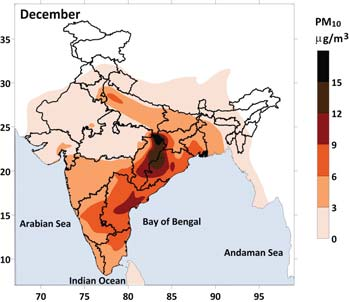 Monthly average PM10 concentrations due to emissions from coal-fired thermal power plants in India. Source: Greenpeace India Monthly average PM10 concentrations due to emissions from coal-fired thermal power plants in India. Source: Greenpeace India