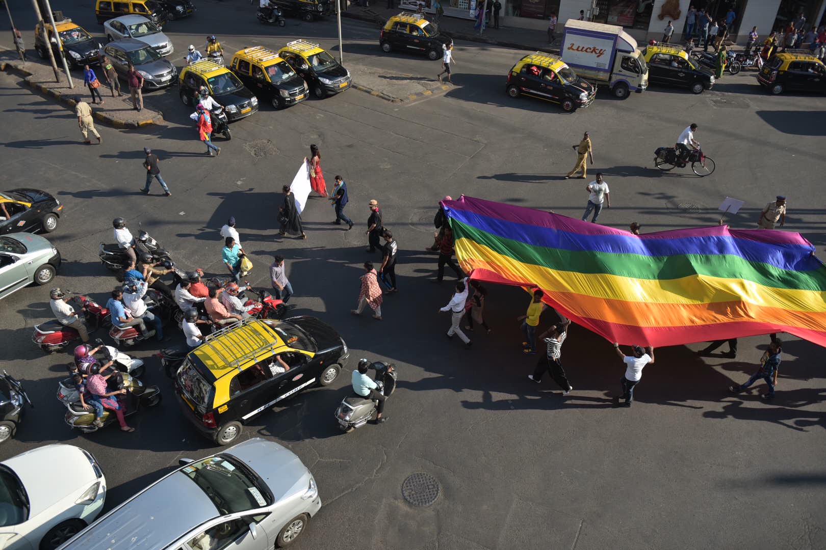 The marchers make their way across Mumbai's Nana Chowk. The marchers make their way across Mumbai's Nana Chowk.