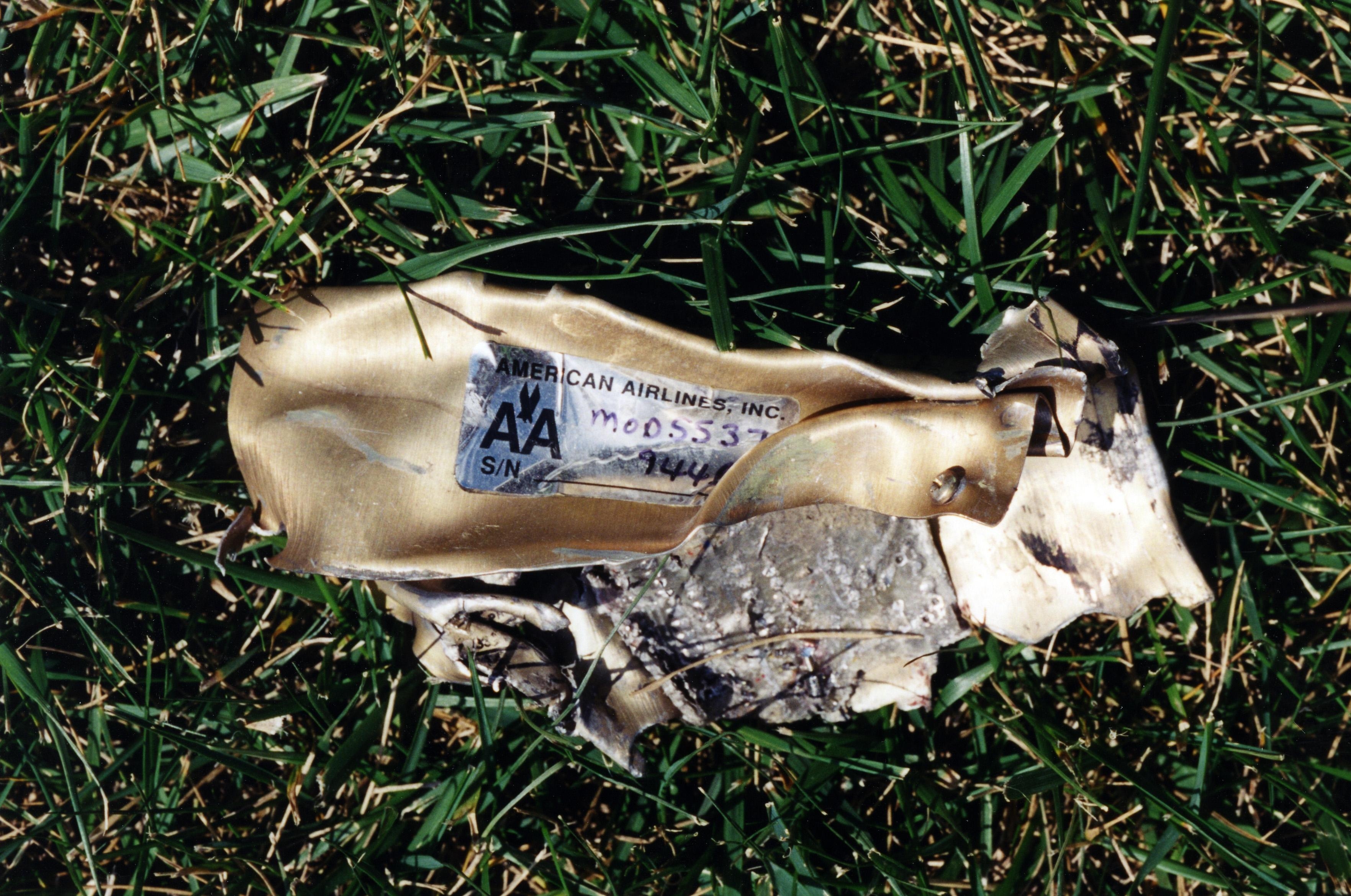 A piece of the American Airlines airplane that crashed into the Pentagon on 9/11. (Pic: FBI) A piece of the American Airlines airplane that crashed into the Pentagon on 9/11. (Pic: FBI)