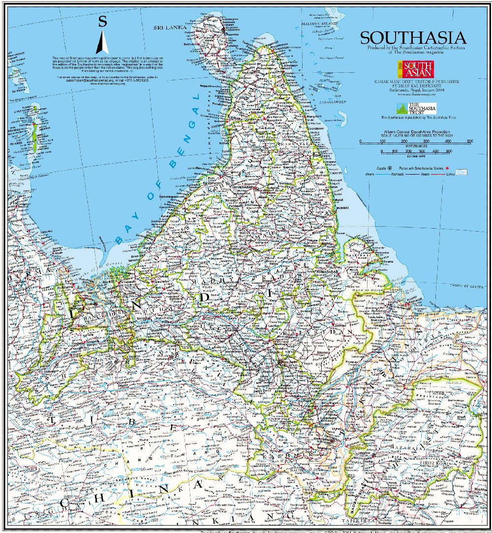 Himal Southasian’s ‘right-side-up’ map. Himal Southasian’s ‘right-side-up’ map.